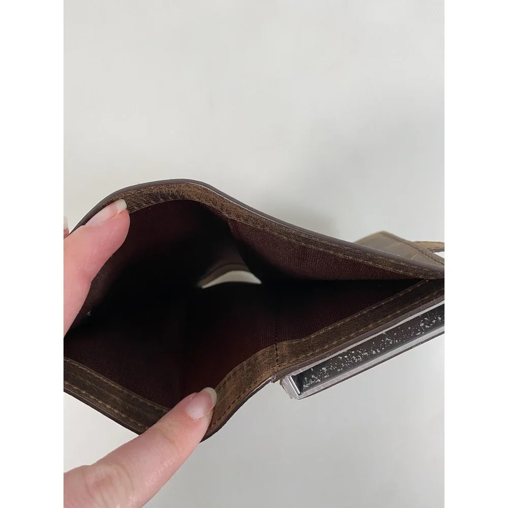 BlackBrook Wallet Mens Brown Leather RFID Bifold Card Holder Pop Up‎ Snap ID